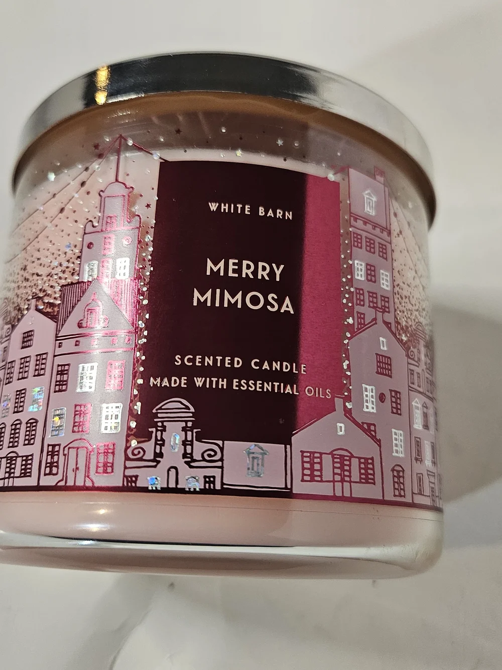 Bath & Body Works Merry Mimosa 3 Wick Scented Candle - Pink